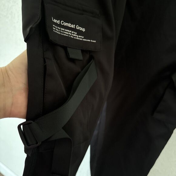 Black Jogger Pants Size M Flight Woven Elastic And Tie Waist Pockets Oversized - Picture 6 of 15